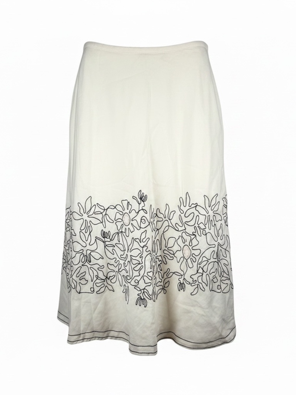 Rafaella Cream Linen Skirt with Black Floral Outline Hem
